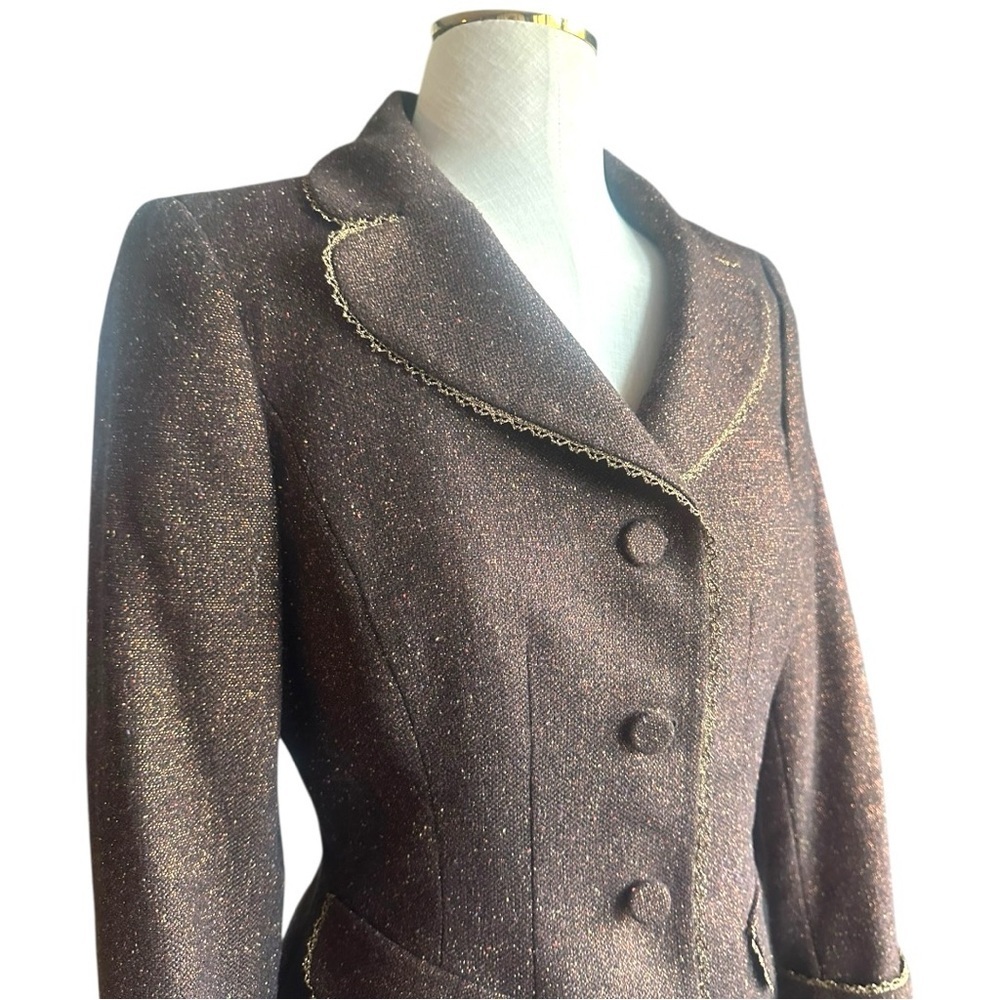Nipon Boutique Bronze Metallic Tweed Skirt Suit Set Wool Blend Size 4 - Picture 6 of 11